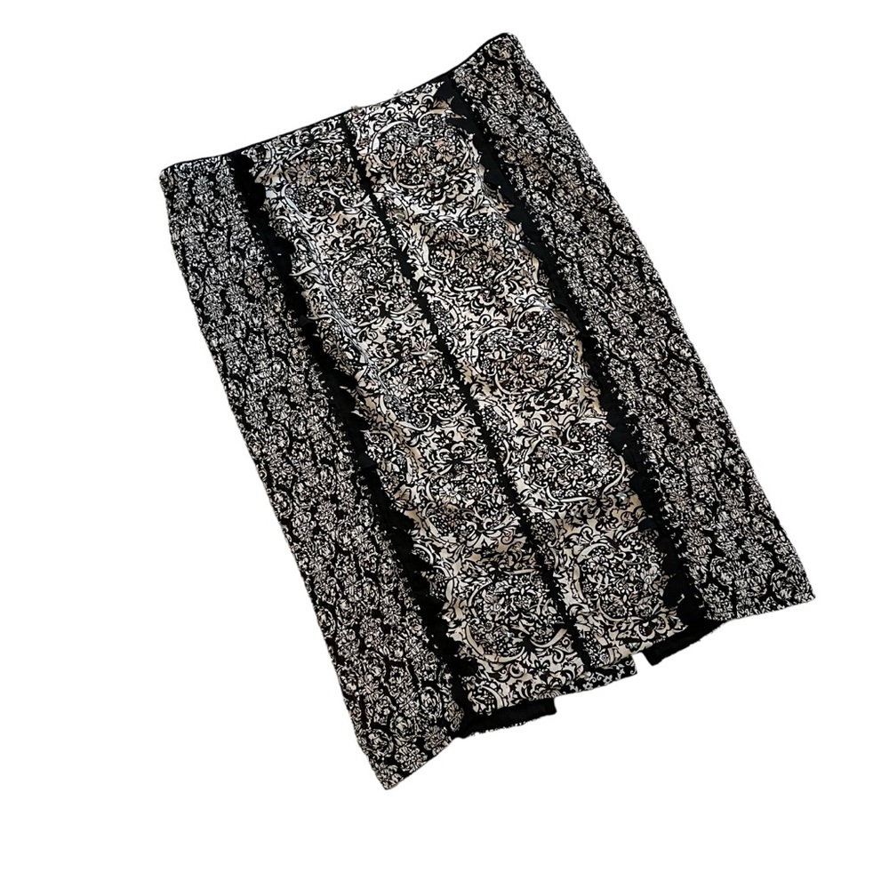 Beguile by Byron Lars Lasercut Pencil Skirt Black Cream Anthropologie, Sz 6 - Picture 9 of 13